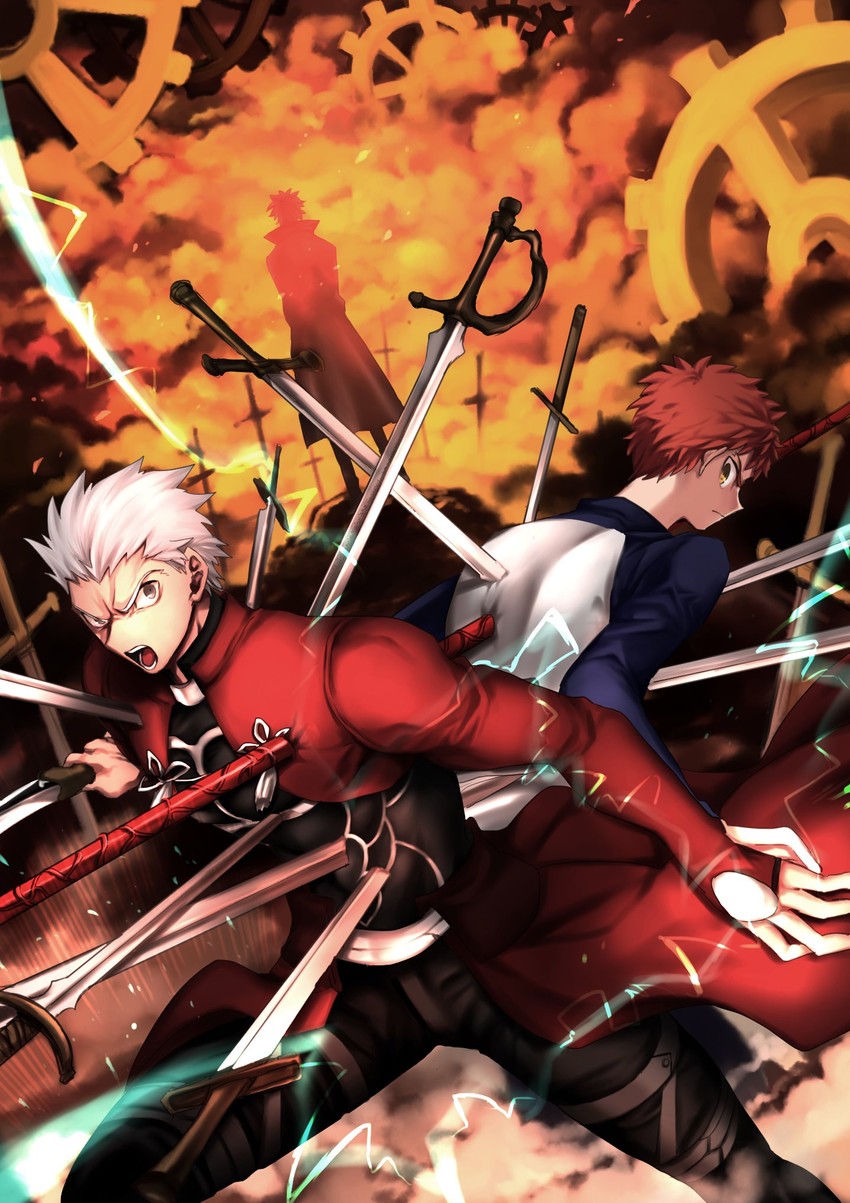 emiya shirou, archer, and emiya kiritsugu (fate and 1 more) drawn by takashi_(onikukku)