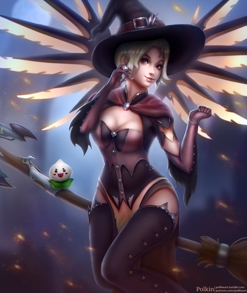 mercy, witch mercy, and pachimari (overwatch and 1 more) drawn by polkin