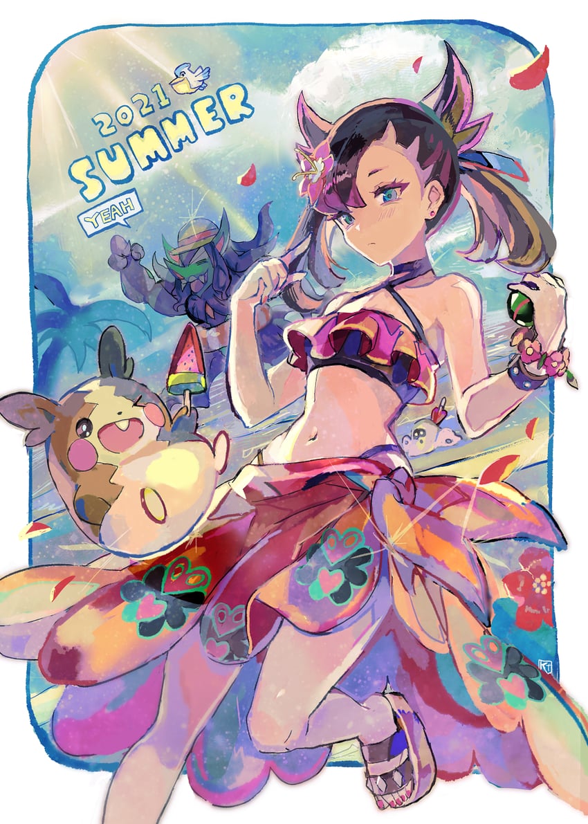 marnie, morpeko, pelipper, grimmsnarl, and sandygast (pokemon and 1 more) drawn by kantarou_(8kan)