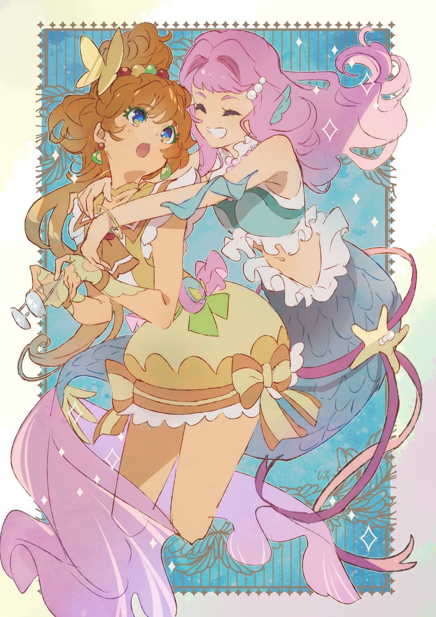 laura la mer, ichinose minori, and cure papaya (precure and 1 more) drawn by shipu_(gassyumaron)