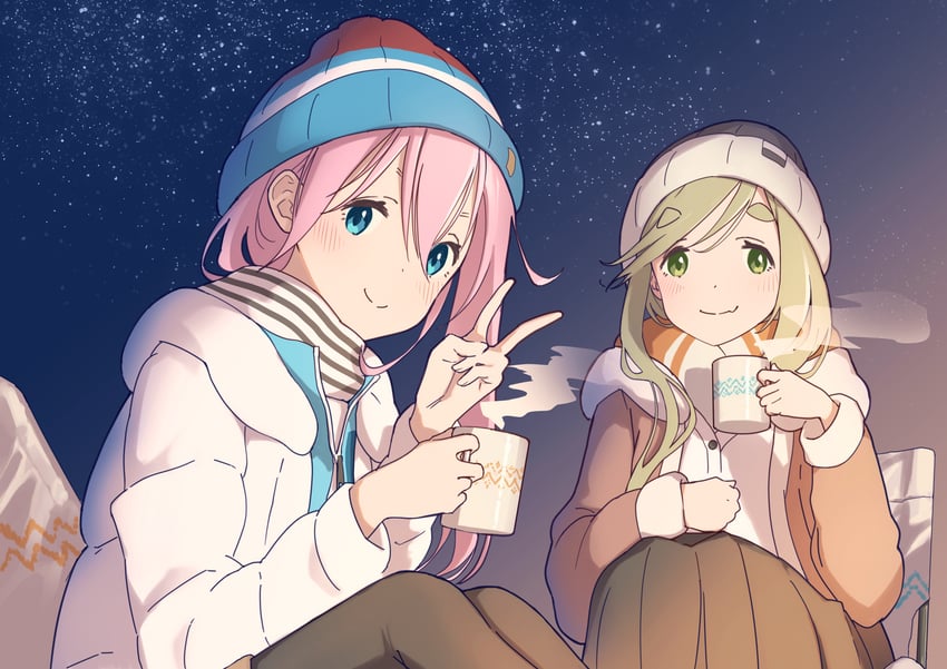 kagamihara nadeshiko and inuyama aoi (yurucamp) drawn by michinoku_(hiking_miusan18)