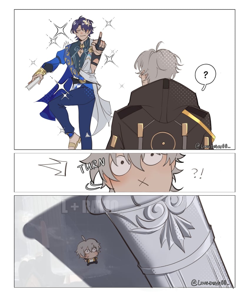 trailblazer, caelus, and dr. ratio (honkai and 1 more) drawn by lingdian00