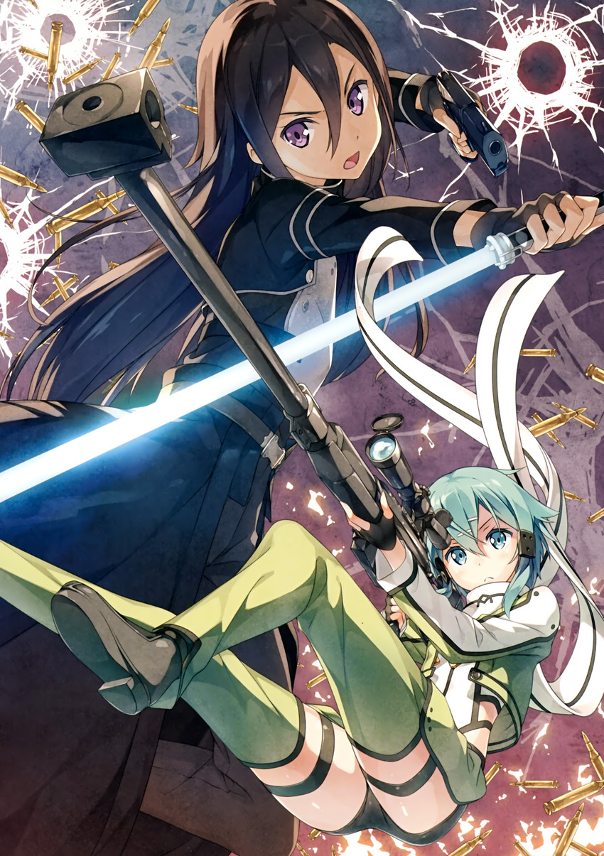 kirito and sinon (sword art online) drawn by kantoku