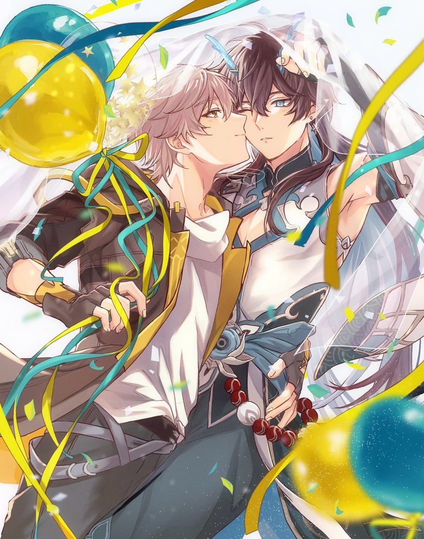 trailblazer, caelus, and dan heng (honkai and 1 more) drawn by kaisyakuchigai