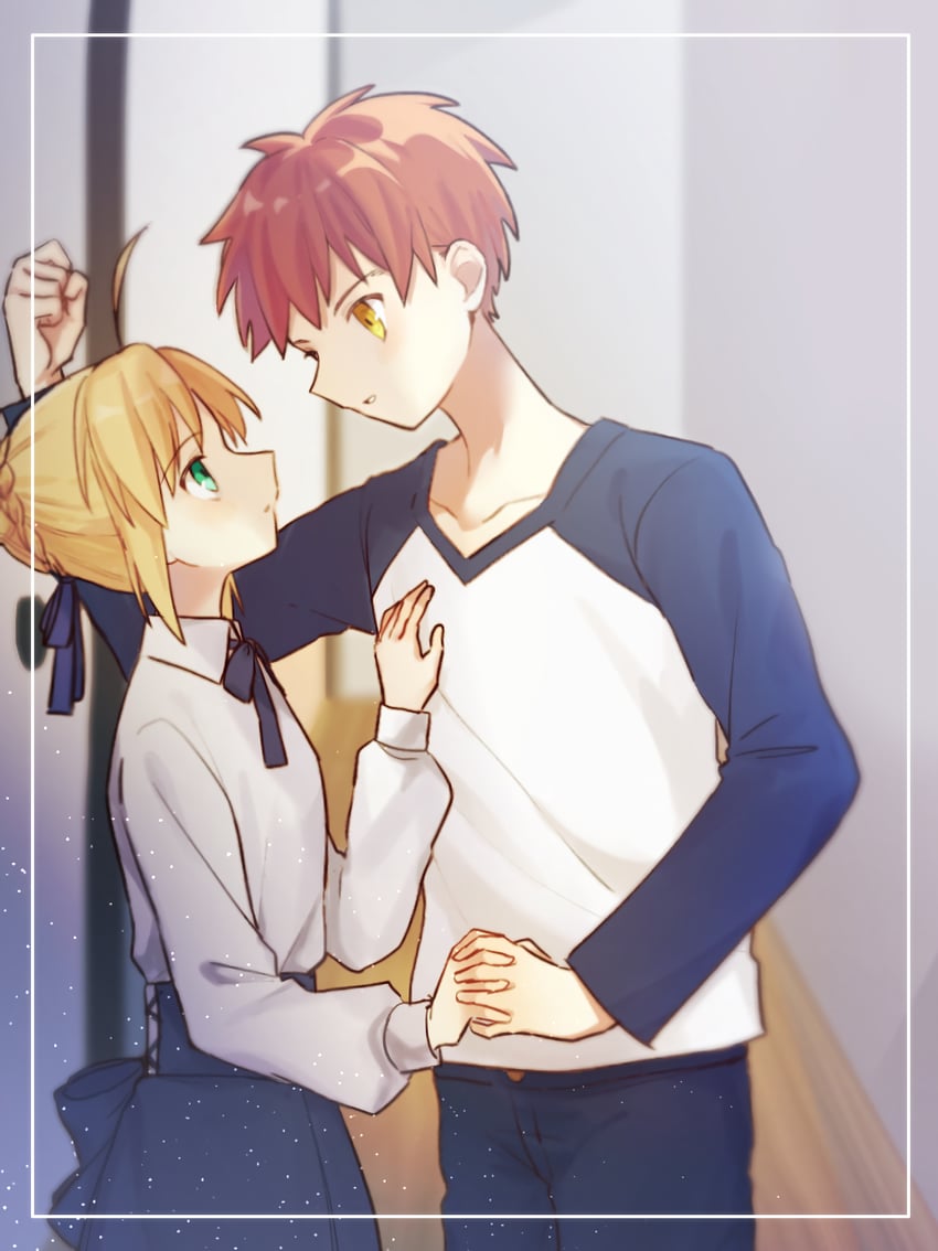 artoria pendragon, saber, and emiya shirou (fate and 1 more) drawn by dun_dudu