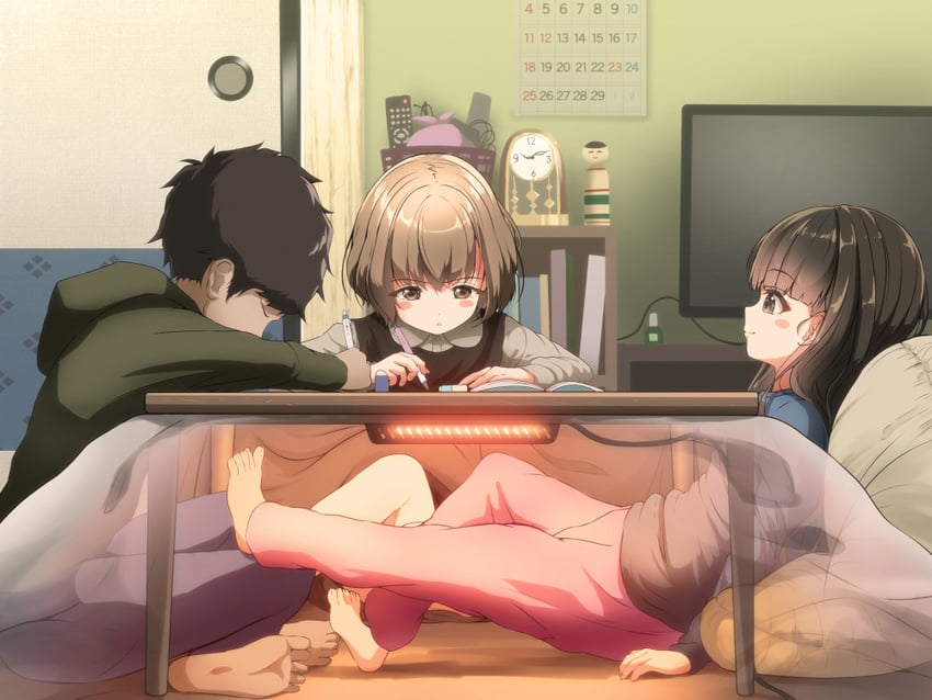 bob-cut neighbor girl, long-haired neighbor girl, and neighbor boy (original) drawn by tachiinu