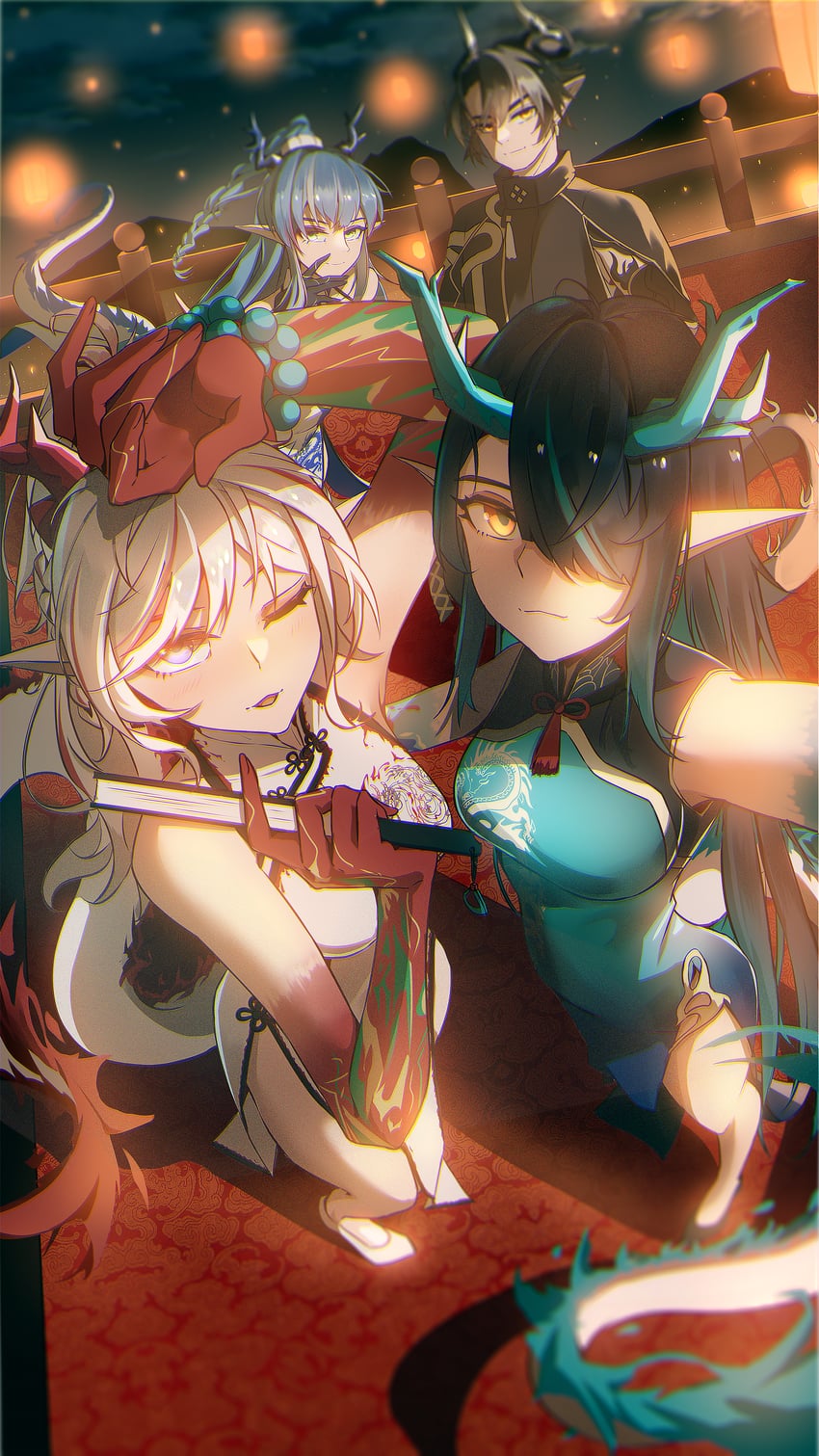dusk, nian, ling, and chongyue (arknights) drawn by kaka_cathenal