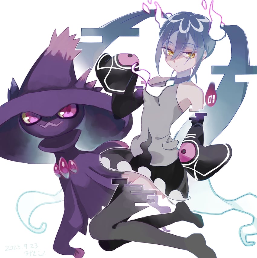 hatsune miku, mismagius, and ghost miku (pokemon and 2 more) drawn by misoko_(misonamezizou)