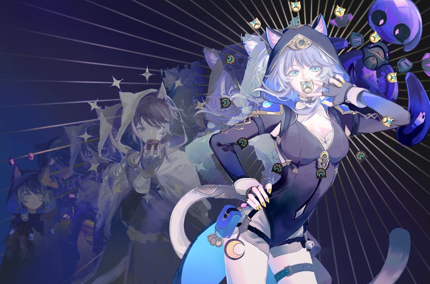 cipher and spirithief bartholos (honkai and 1 more) drawn by qinglan1044