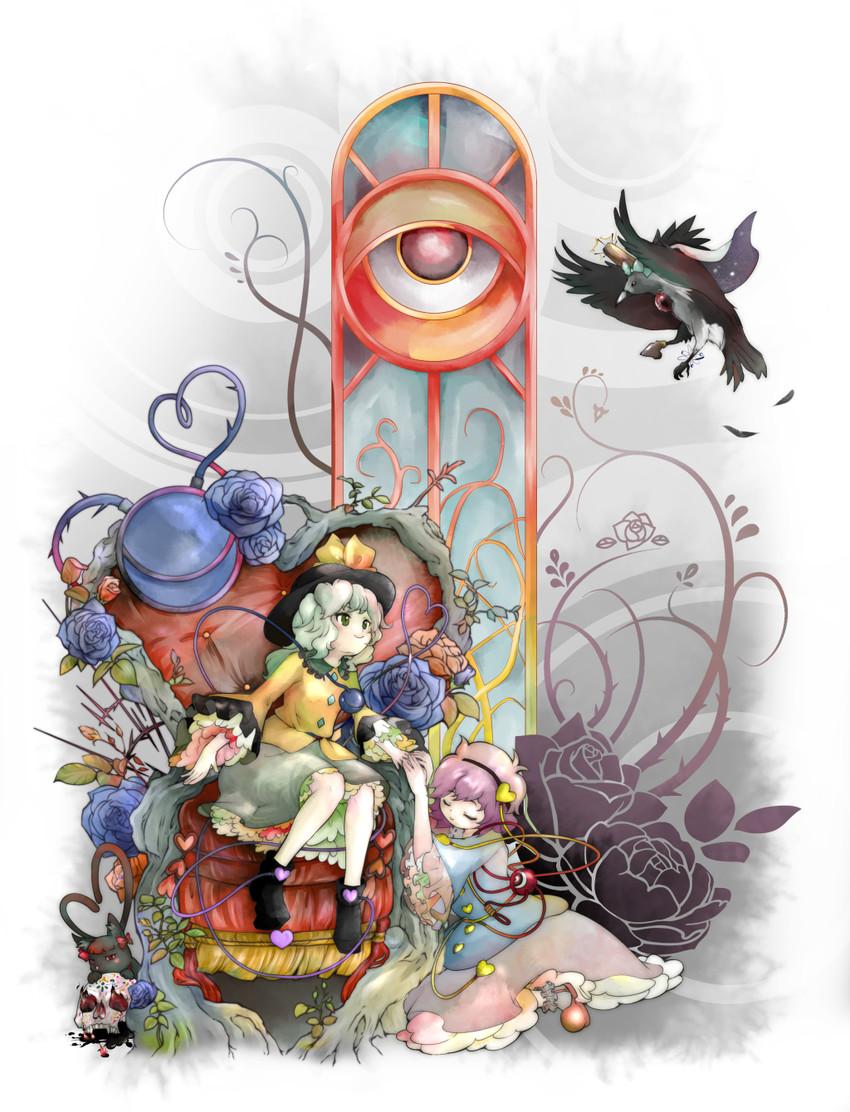 komeiji koishi, komeiji satori, kaenbyou rin, and reiuji utsuho (touhou) drawn by chiki_yuuko