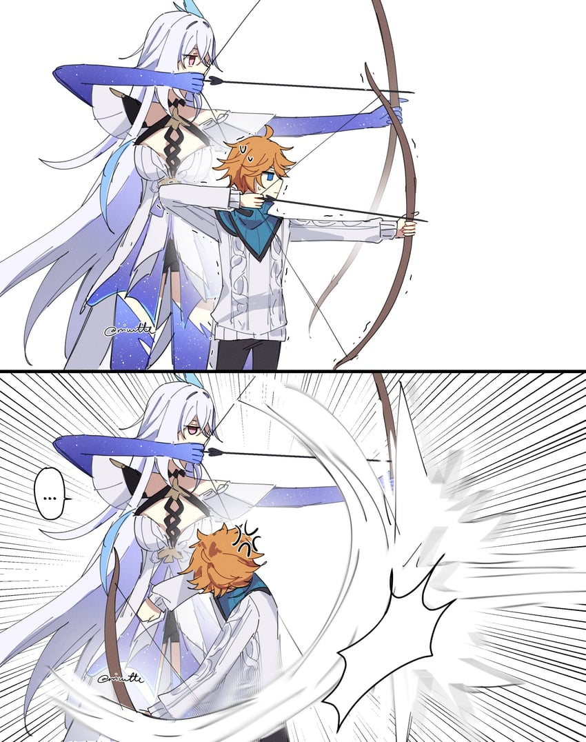 tartaglia and skirk (genshin impact) drawn by reiu_(rriuette)