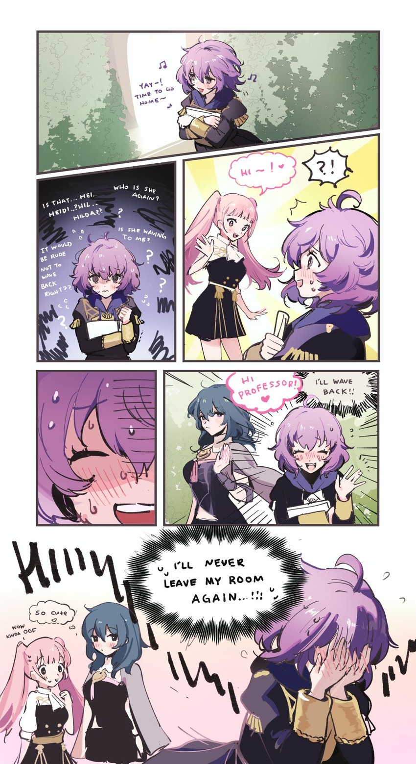 female byleth, hilda valentine goneril, and bernadetta von varley (fire emblem and 1 more) drawn by k_(sktchblg)