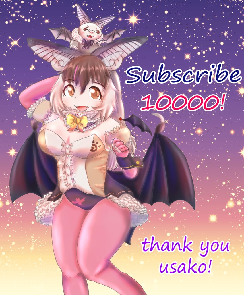 brown long-eared bat and poporu (kemono friends and 1 more) drawn by izzun
