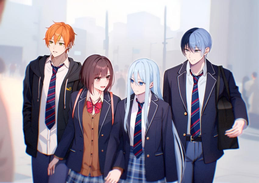 shinonome ena, yoisaki kanade, shinonome akito, and aoyagi touya (project sekai) drawn by yamaki_kai