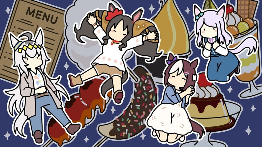 mejiro mcqueen, special week, oguri cap, and marvelous sunday (umamusume) drawn by kashinoki_(koaaski)
