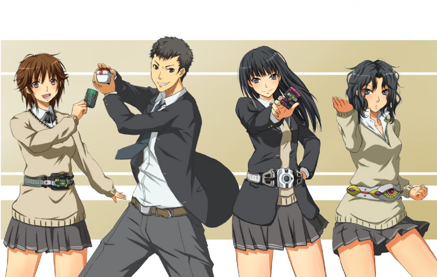 ayatsuji tsukasa, tanamachi kaoru, sakurai rihoko, kamen rider decade, kadoya tsukasa, and 7 more (kamen rider and 6 more) drawn by toki_(tokihakashi)