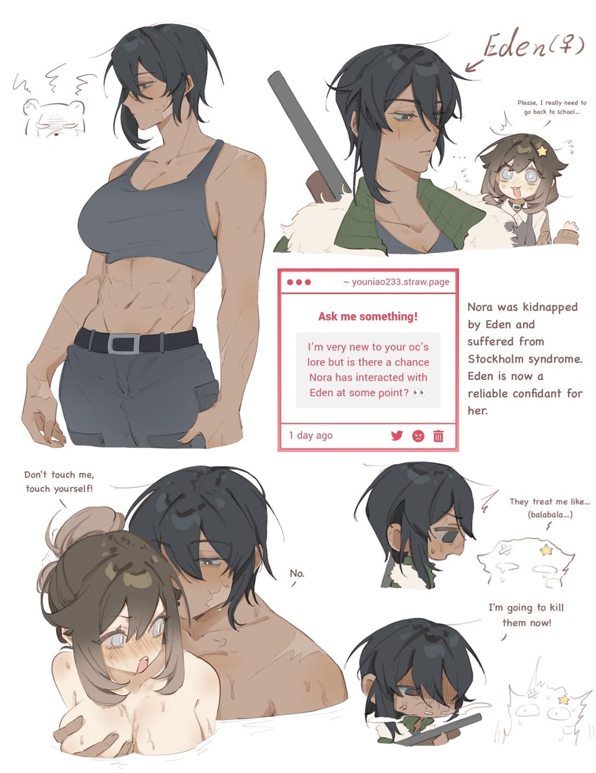 player character, eden, and nora (degrees of lewdity) drawn by you_niao