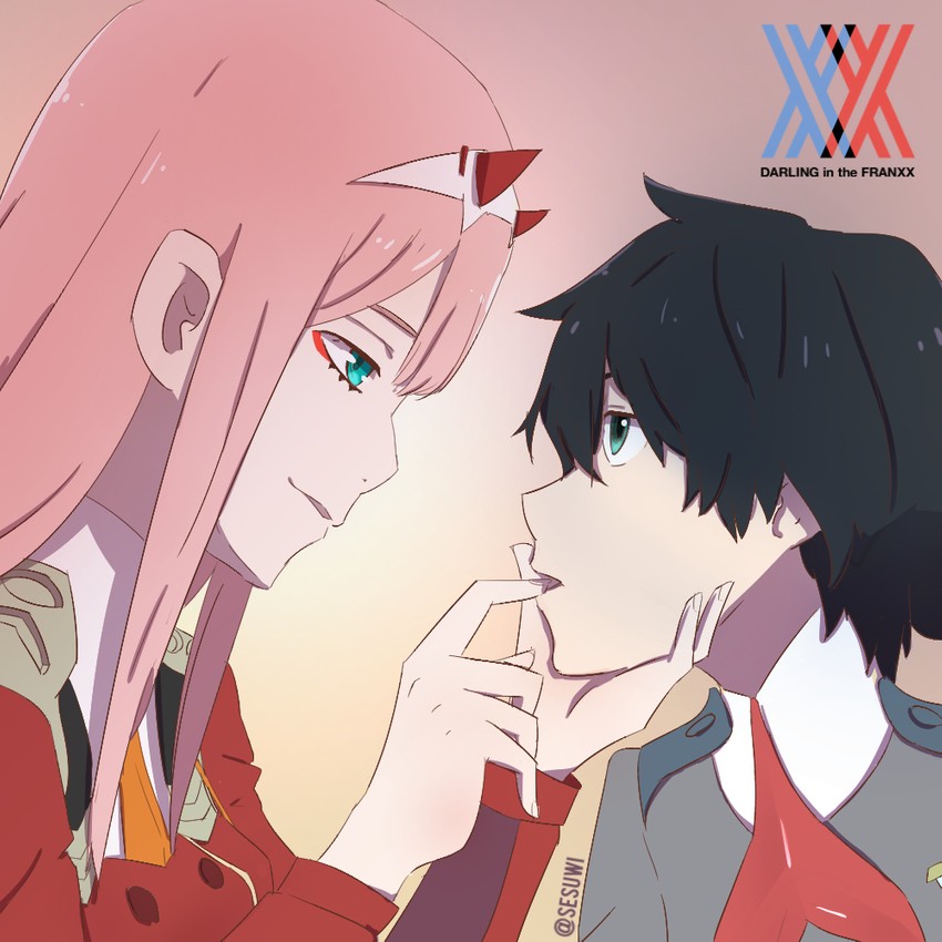 zero two and hiro (darling in the franxx) drawn by sesuwi