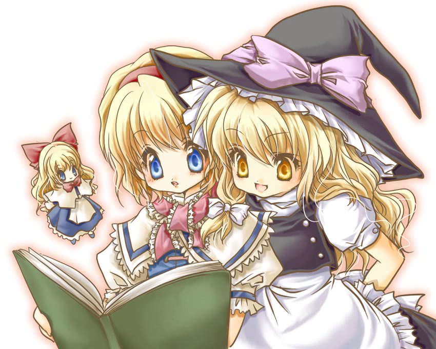 kirisame marisa, alice margatroid, and shanghai doll (touhou) drawn by chokobanira