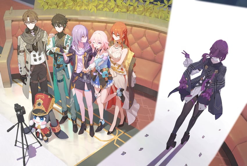 trailblazer, stelle, kafka, march 7th, dan heng, and 3 more (honkai and 1 more) drawn by cro_(user_znms5733)