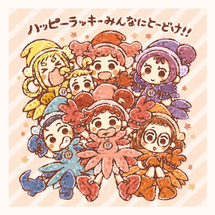 harukaze doremi, segawa onpu, fujiwara hazuki, senoo aiko, makihatayama hana, and 2 more (ojamajo doremi) drawn by cherry_pie_(honeycherry08)