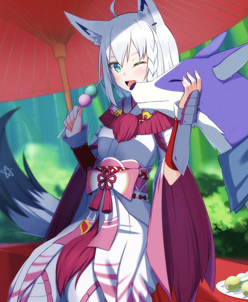 shirakami fubuki and canyne (hololive and 2 more) drawn by minarin-rinsuki