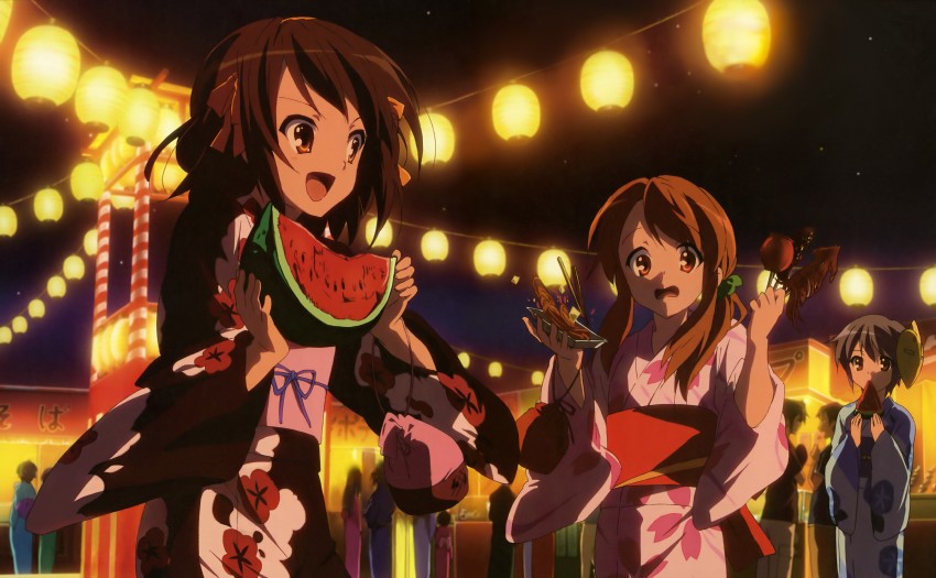 suzumiya haruhi, nagato yuki, asahina mikuru, kyon, and koizumi itsuki (suzumiya haruhi no yuuutsu) drawn by ueno_chiyoko