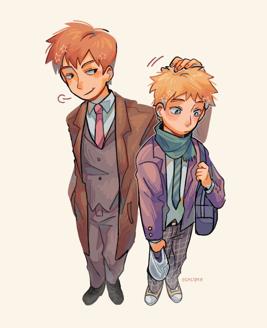 reigen arataka and hanazawa teruki (mob psycho 100) drawn by esper-eclipse