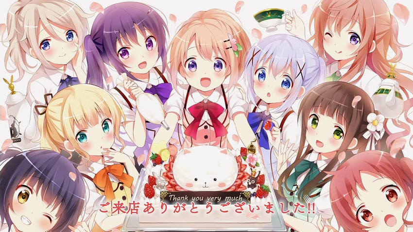 kafuu chino, hoto cocoa, kirima syaro, tippy, tedeza rize, and 7 more (gochuumon wa usagi desu ka?) drawn by koi_(koisan)