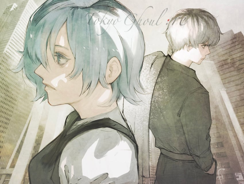 kirishima touka and sasaki haise (tokyo ghoul and 1 more) drawn by stfr_(stfr_kaz)