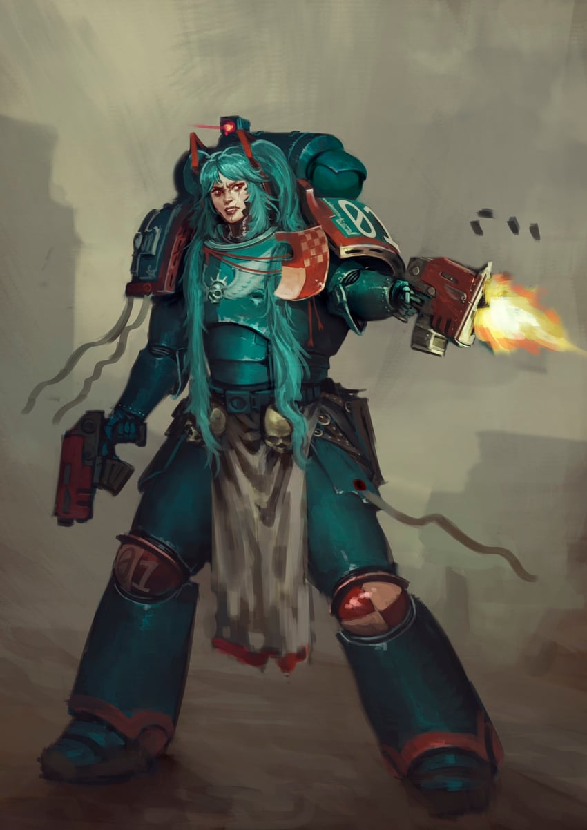hatsune miku and adeptus astartes (vocaloid and 1 more) drawn by srjalapenyo