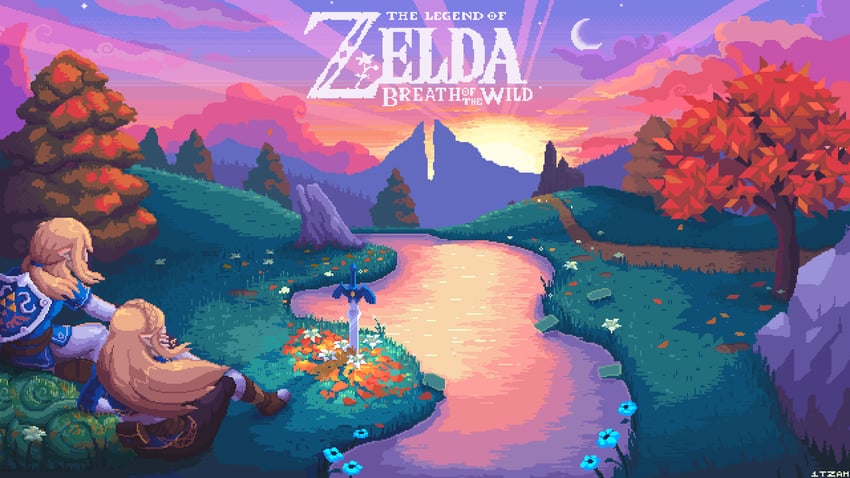 link and princess zelda (the legend of zelda and 1 more) drawn by itzah