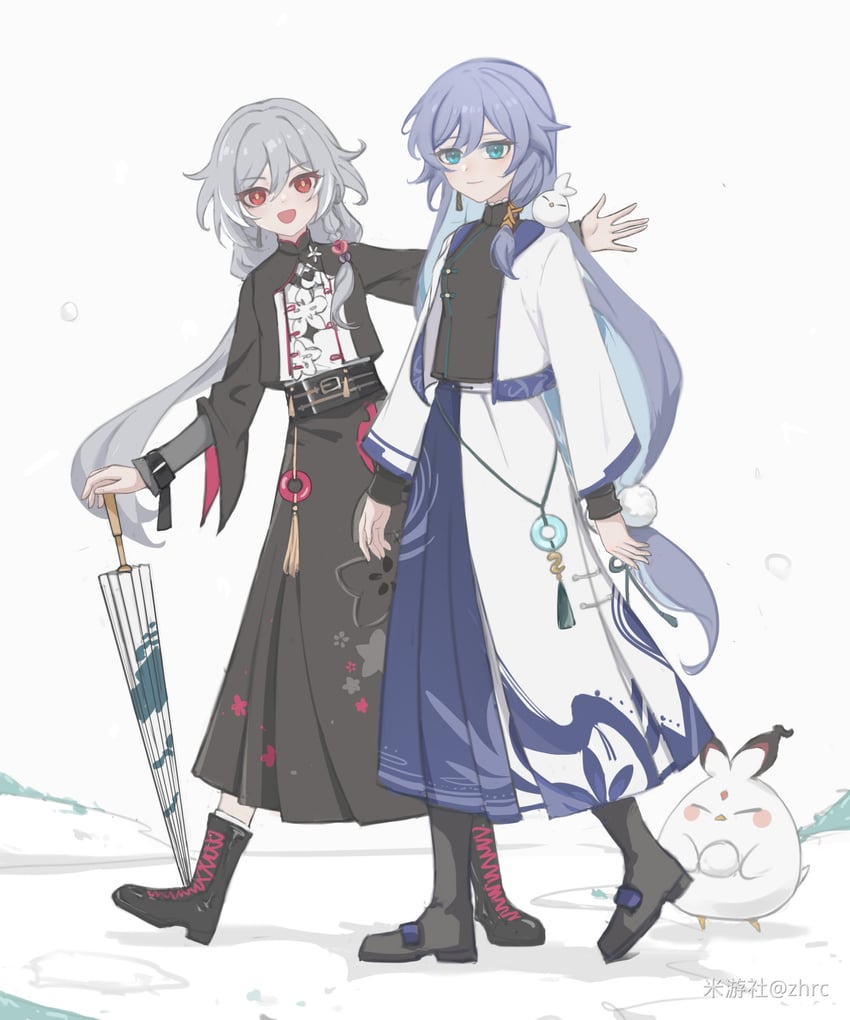 fu hua, herrscher of sentience, and jingwei (honkai and 1 more) drawn by zhrc