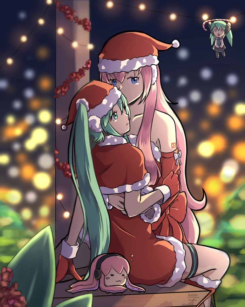 hatsune miku, megurine luka, and takoluka (vocaloid) drawn by hikarikiiro