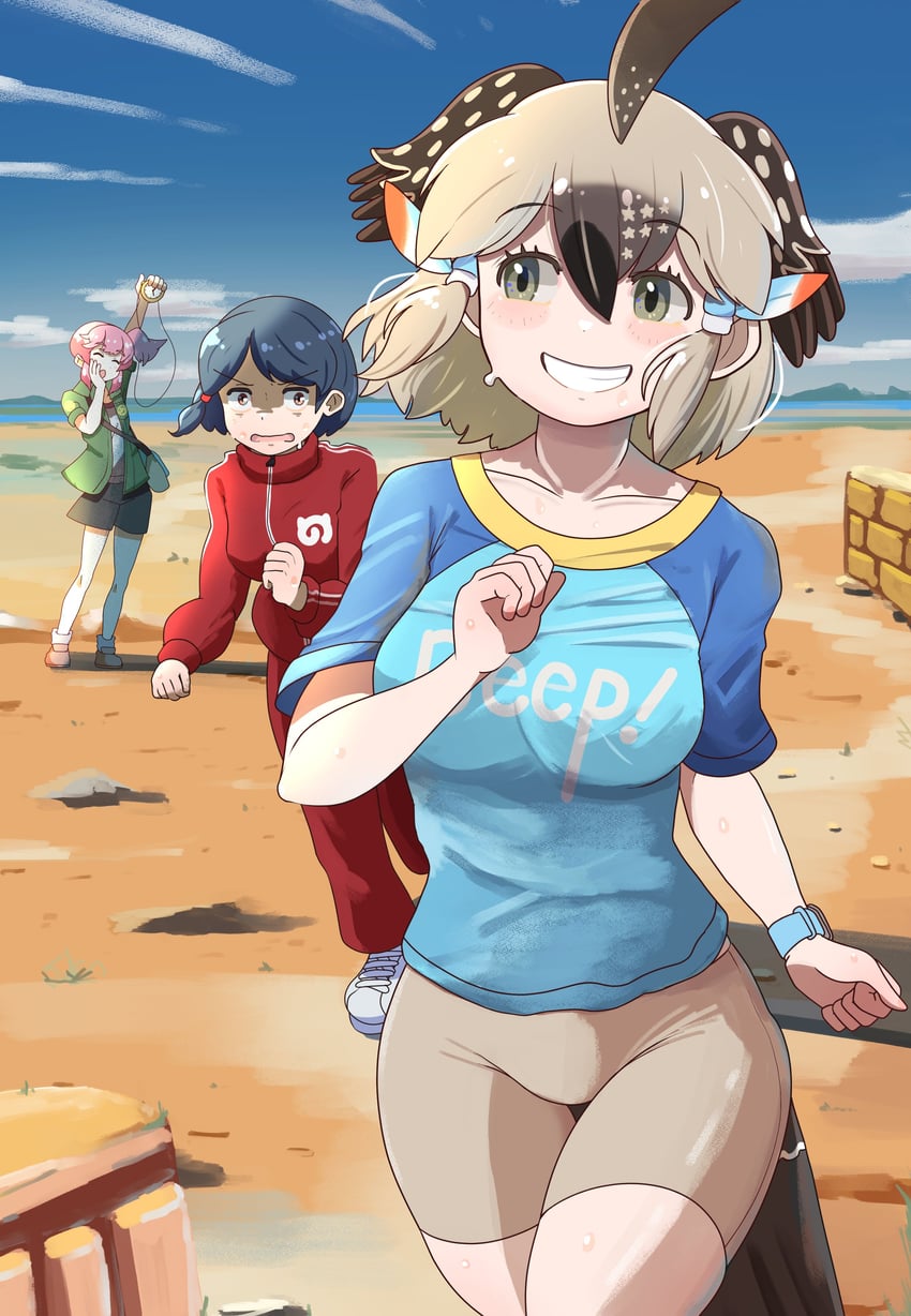captain, greater roadrunner, and nana (kemono friends and 1 more) drawn by ookii_yama