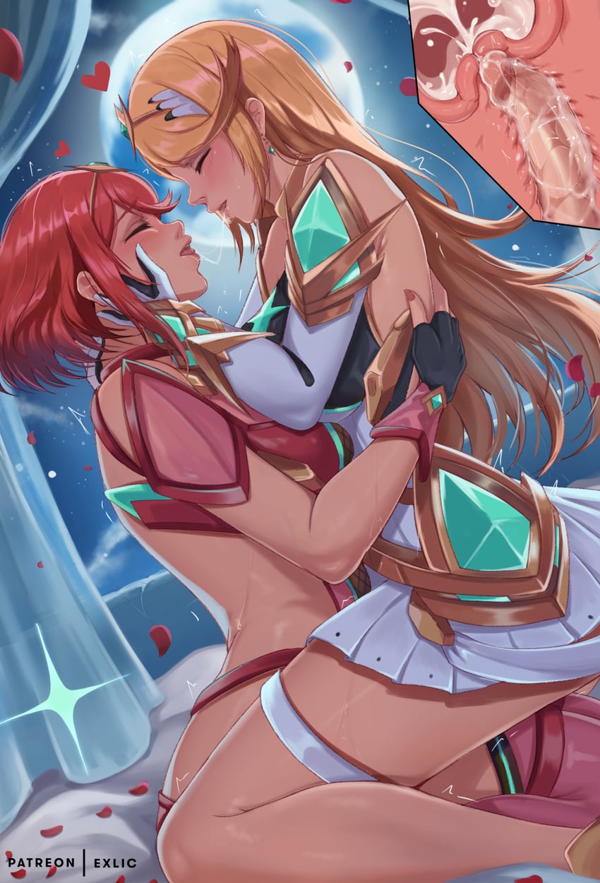 pyra and mythra (xenoblade chronicles and 1 more) drawn by exlic
