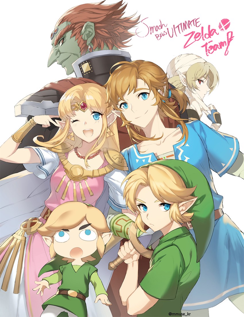 link, princess zelda, toon link, ganondorf, young link, and 2 more (the legend of zelda and 6 more) drawn by muse_(rainforest)