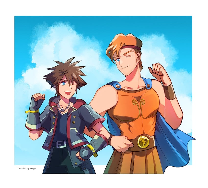 sora and hercules (kingdom hearts and 1 more) drawn by airagency1005