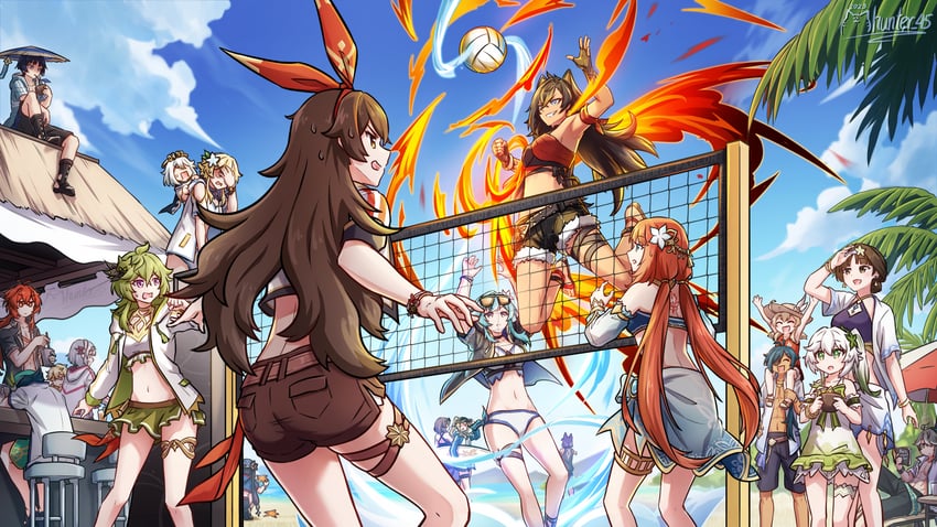 lumine, scaramouche, aether, nahida, wanderer, and 17 more (genshin impact) drawn by mhunter_45