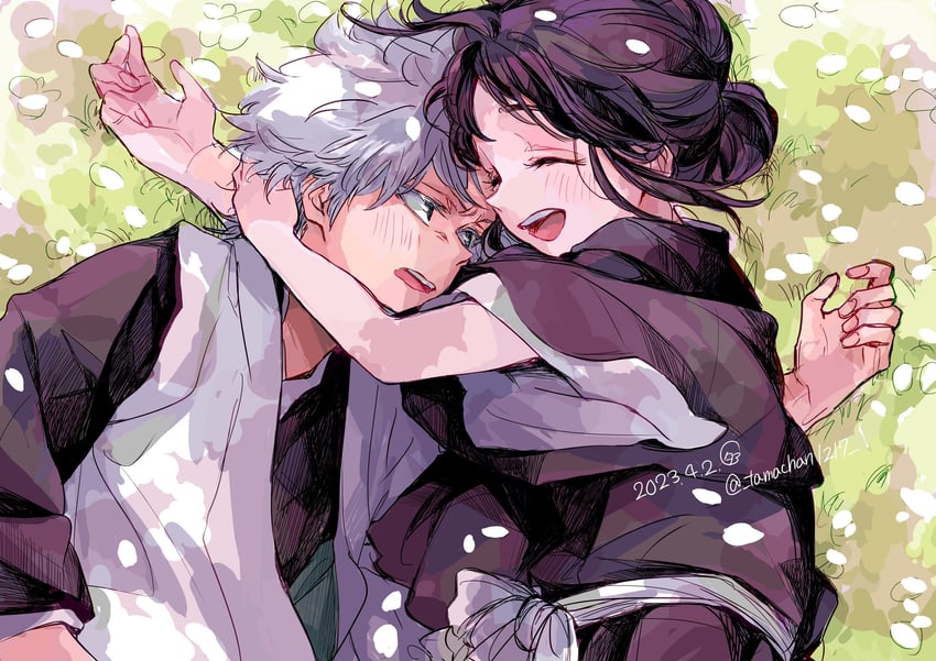 hitsugaya toushirou and hinamori momo (bleach) drawn by tama-chan_(momomomijisakura)