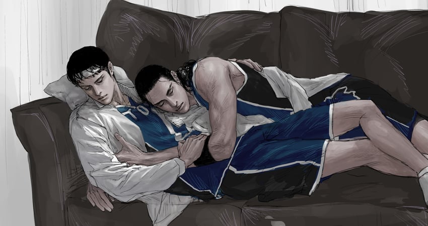 minami tsuyoshi and kishimoto minori (slam dunk) drawn by vzivwinter