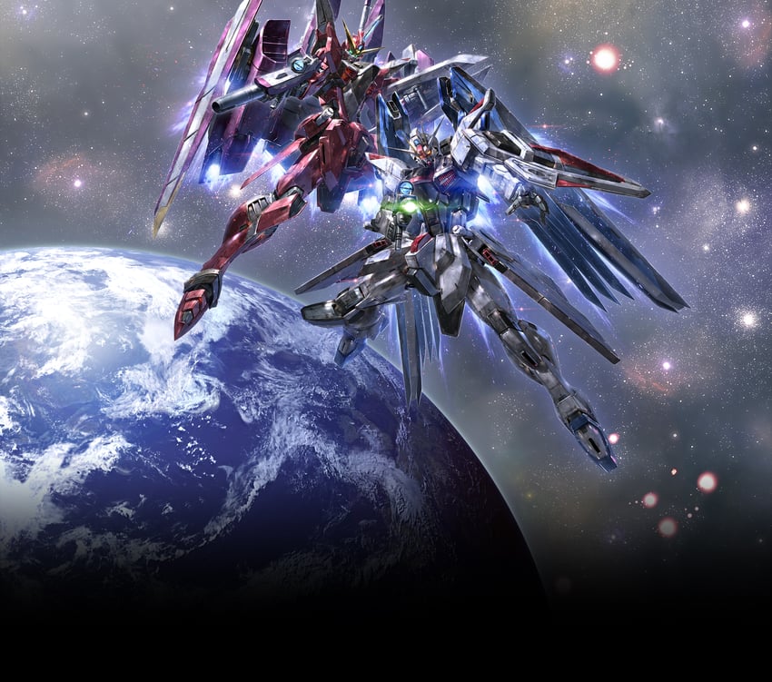 freedom gundam and justice gundam (gundam and 1 more) drawn by morishita_naochika