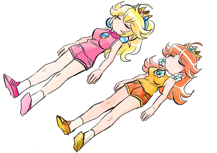 princess peach and princess daisy (mario and 1 more) drawn by rakugaki_shitagari-ya