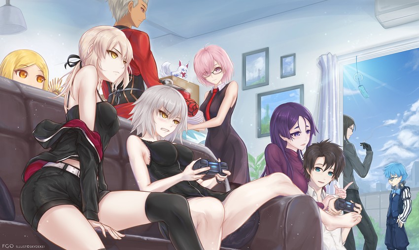 artoria pendragon, mash kyrielight, fujimaru ritsuka, jeanne d'arc alter, saber alter, and 7 more (fate and 1 more) drawn by skyde_kei