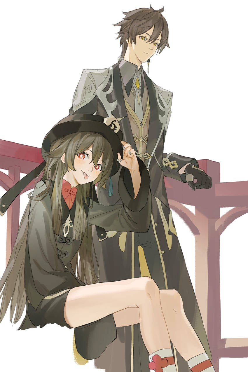 hu tao and zhongli (genshin impact) drawn by yufei_lin