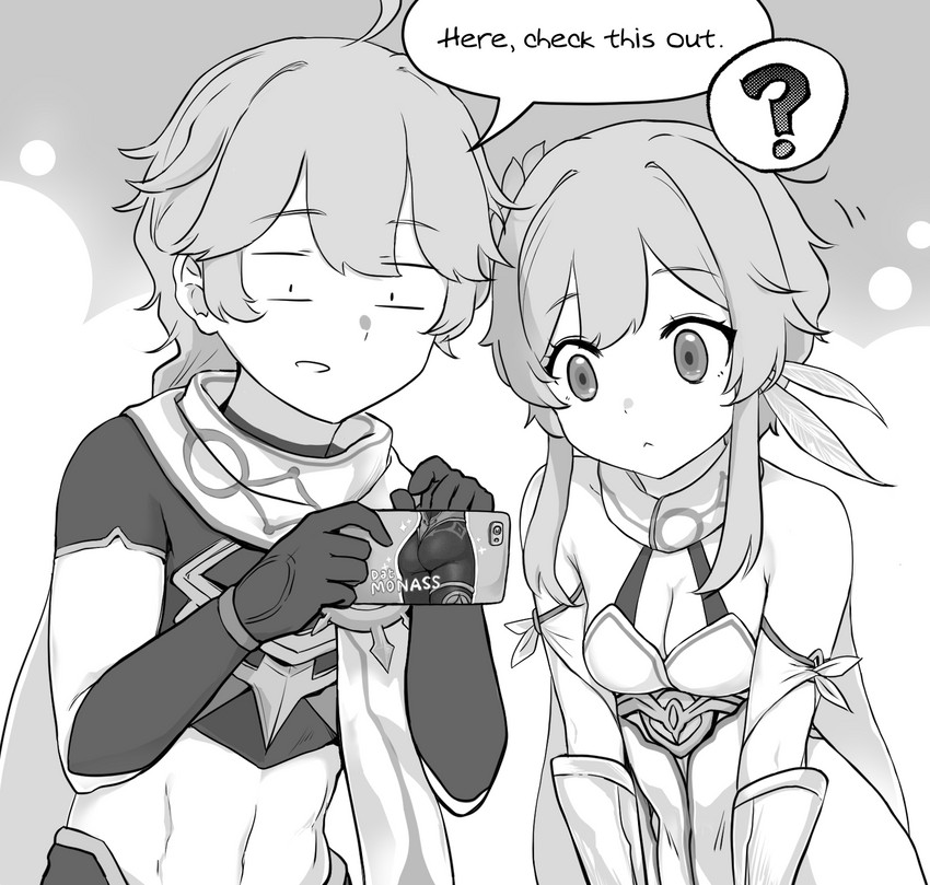 lumine, aether, and mona (genshin impact) drawn by alph_(sancheck)