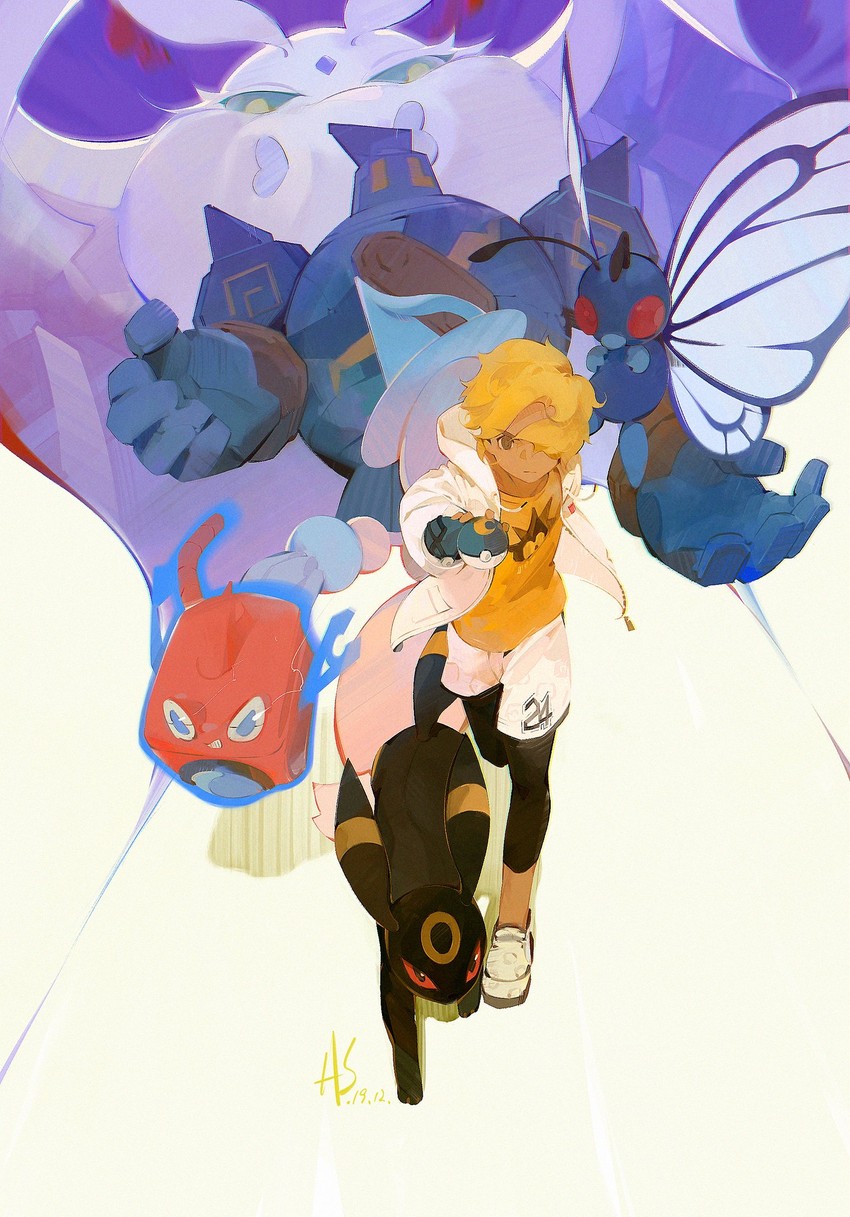 rotom, umbreon, victor, butterfree, frosmoth, and 1 more (pokemon and 1 more) drawn by a-shacho