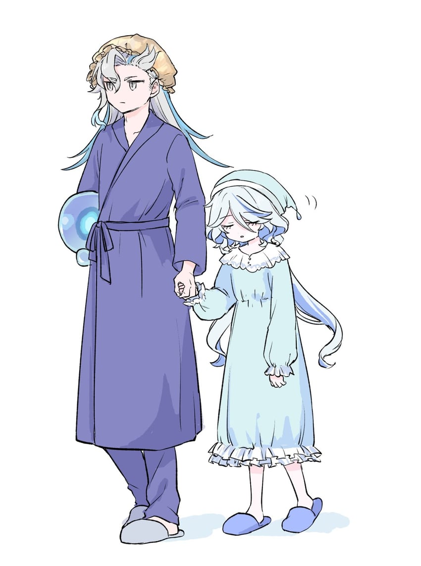 furina, neuvillette, and hydro eidolon (genshin impact) drawn by himeko_(nico6v6pachi)