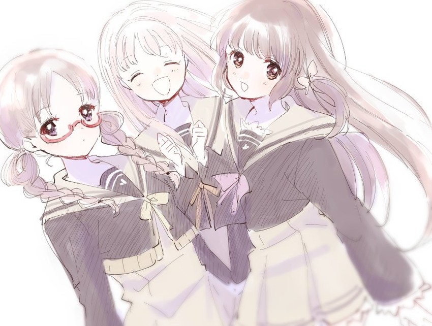 tamaki ui, satomi touka, and hiiragi nemu (mahou shoujo madoka magica and 1 more) drawn by ranan