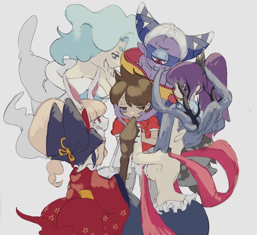 amano keita, fuumin, enraenra, hyakkihime, snowrabby, and 2 more (youkai watch) drawn by plosauq8q733113